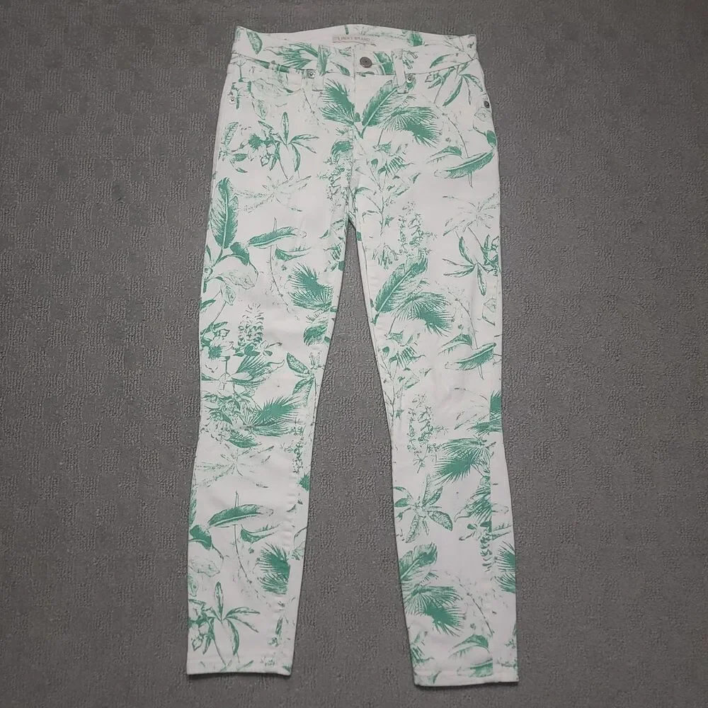 Lucky Brand Low Rise Crop Lolita Pants Womens 00/24 White Green Leaf Denim